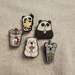 Jibbitz With Bear and Boba Tea Theme Croc Shoe Charms Bundle Of 5 Koala Panda